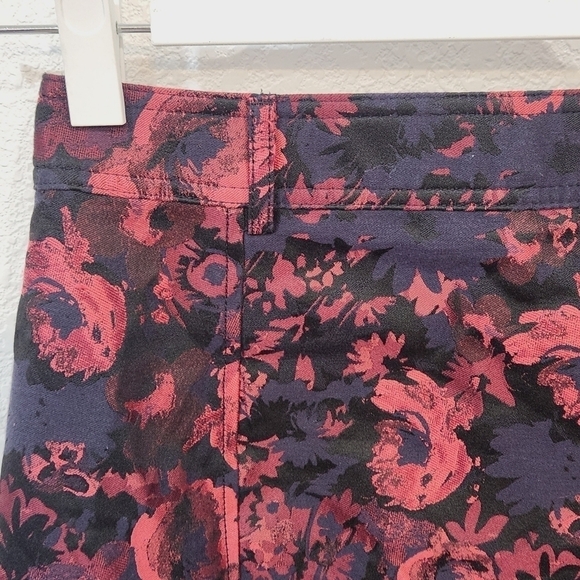 EXPRESS Women's Mini Skirt Red Blue Black Floral Ruffle Hem Zipper Size 2 - Picture 6 of 13